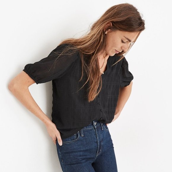 Madewell Textured Puff-Sleeve Button Front Top Size S - Picture 2 of 9
